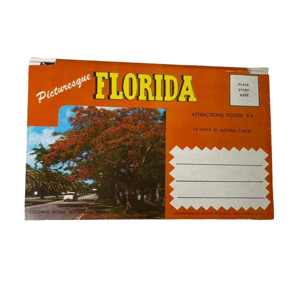 Vintage Postmark Picturesque Florida Postcard Booklet 14 u Views in Natural Colo